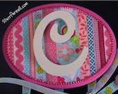 Customized Ribbon Barrette Holder with Wood Monogram Pinks Blues