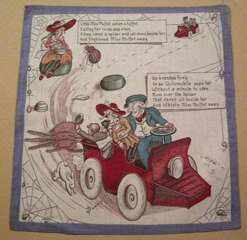 Antique BUNNY Little Miss Muffet Children Handkerchief - murdups