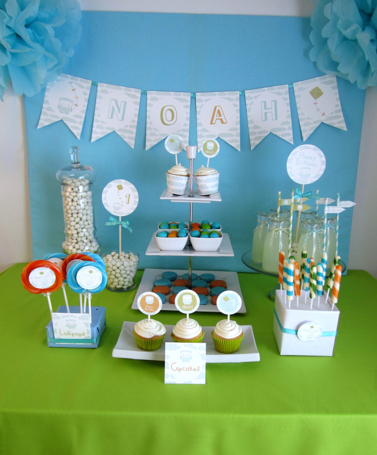 Owl and Kite Printable Party Package - Personalized Birthday DIY Party Printables.. ok01