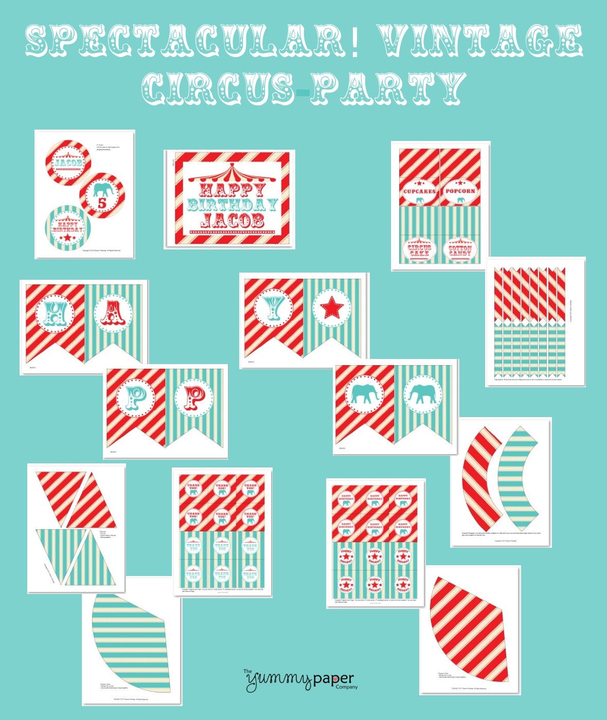 Spectacular Vintage Circus Party Package - Printable Personalized Birthday .. DIY Party Printables.. svc01 - Signature Collection