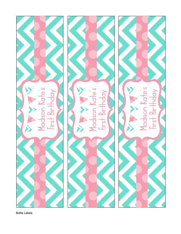 Aqua and Cotton Candy Pink Chevron Party - Water Bottle Labels ... DIY Party Printables .. acp01