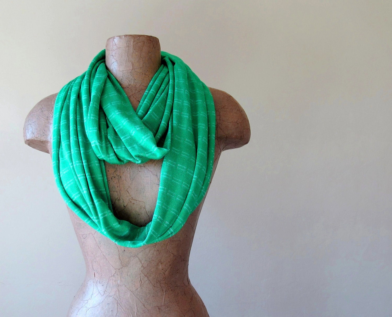 Green Infinity Scarf - Lightweight Knitted Sweater Scarf - Handmade Electric Winter Green Infinity Loop Scarf