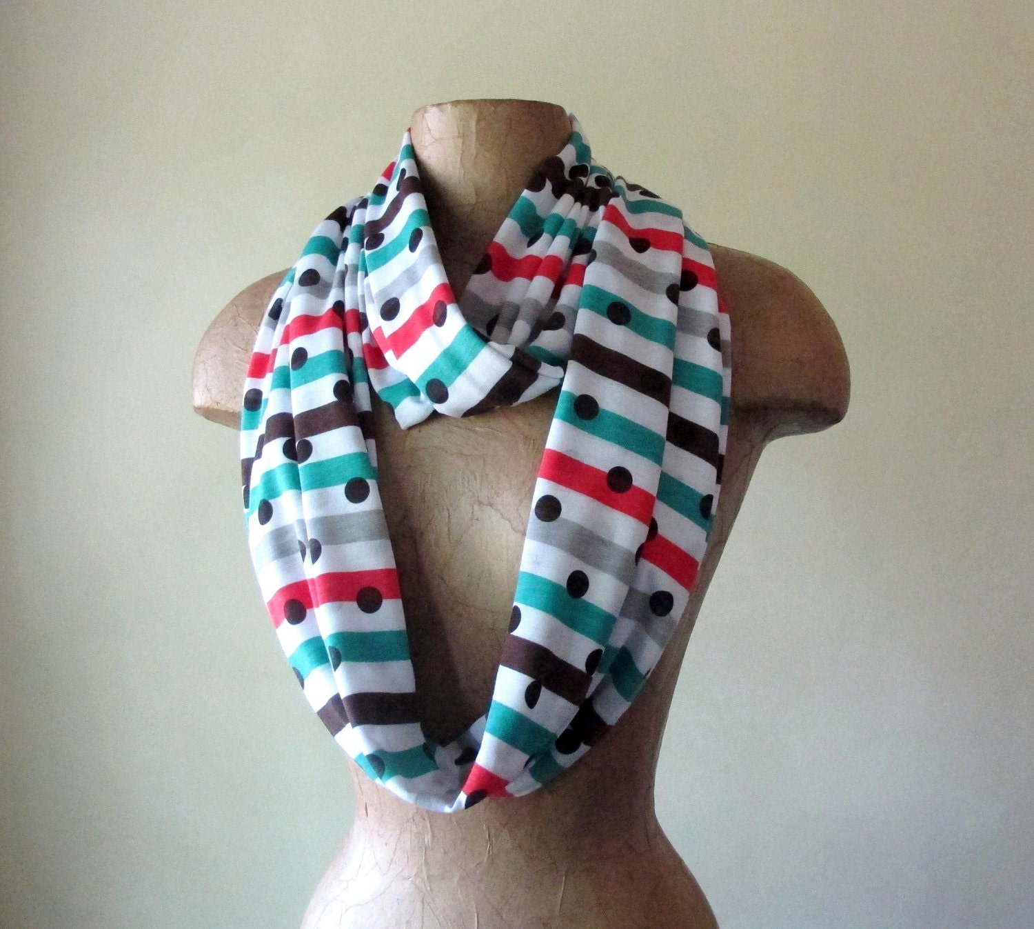 Polka Dot Infinity Scarf - Stripes and Polka Dots Scarf - Handmade LightWeight Cotton Infinity Scarves