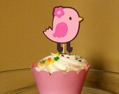 Little Birdie Cupcake toppers w/matching wrappers - set of 12