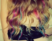 Pastel Tie Dye Hair Tips, Dirty Blonde, Human Hair Extensions, Colored Hair Clip, Hair Wefts, Clip in Hair, Tie Dye, Dipped Dyed Hair