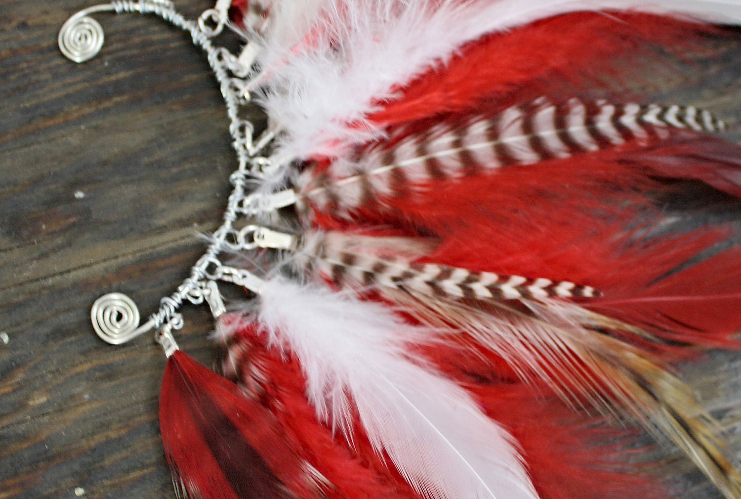 The Rising Phoenix, Handmade Feather Ear Cuff, Feather Earrings, Red, Sexy, Grizzly Feathers, Hippie, Bohemian, Tribal, Aztec