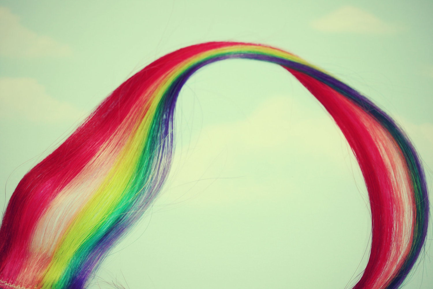 Rainbow Human Hair Extensions. Colored Hair Extension Clip, Hair Wefts, Clip in Hair, Tie Dye Hair Extensions, Dip Dyed Hair