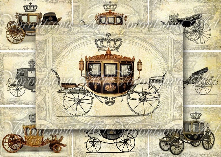 Classic carriage. Princess Cinderella. Digital Collage Sheet. Printable Image Aceo download. Notecard, postcard, gift tag, background. 906