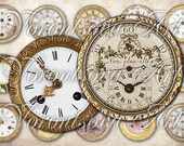 Antique clock Bottle Cap Images 1 Inch Circle Digital Collage Sheet. Printable download Pendant supplies. 803