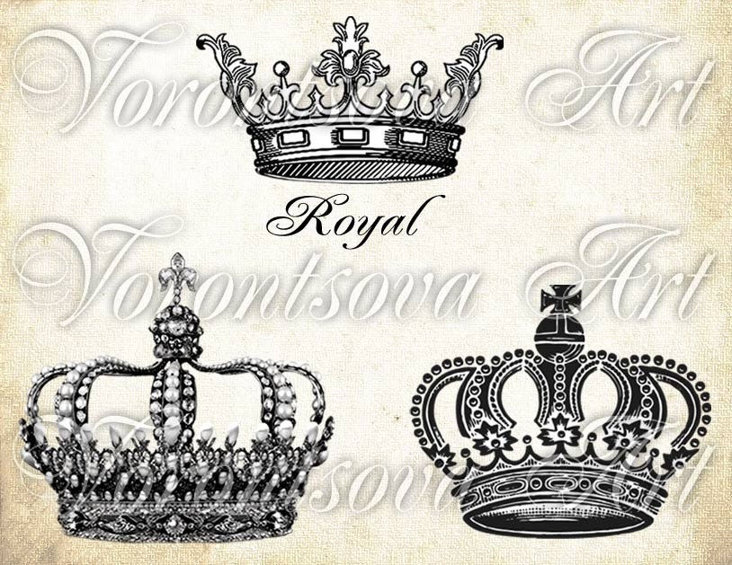 Graphic CROWNS SET. Digital Image Sheet. Printable download. Transfer french print collage. 611