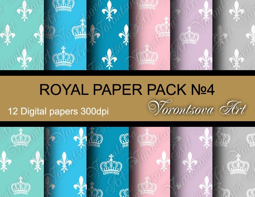 Pastelle ROYAL PAPER Pack , white crown - fleur de lis. Set of 12 digital papers. Printable download collage sheet. 501