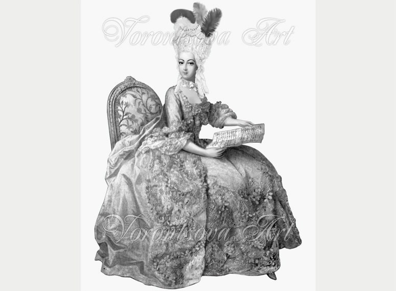 Queen Marie Antoinette Digital collage Image Transfer for PILLOWS, tea towels, bags. Printabl download. 602