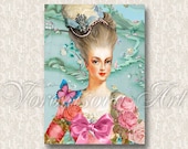 Marie Antoinette portrait. Large image. Digital Collage Sheet for paper, invitations, gift tags 027