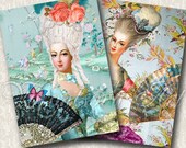 Marie Antoinette fan chic french images. Digital Collage Sheet for card, invitations, gift tag. Printable download. 419