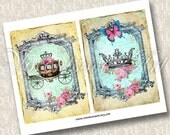 CROWNS roses - SHABBY CHIC. Digital Collage Sheet. Printable vintage 2 postcards download. frame papers craft labels hang tags.056