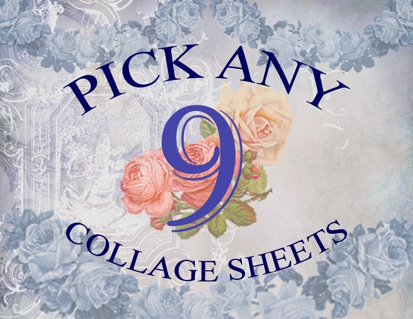 SALE  - Pick Any 9 Files - Digital Printable Collage Sheets - you choose -OFFER