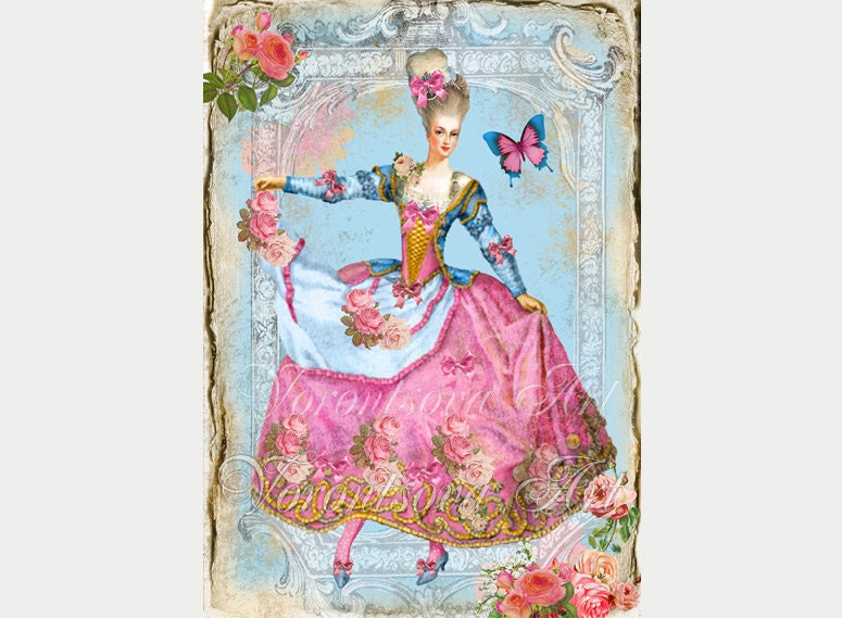 Marie Antoinette Purple Transfer for PILLOWS, tea towels, appron, bags and more. Digital Collage Sheet. Printable Imade 003
