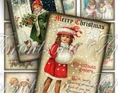 Snow Merry Christmas Card Santa Claus Angel Vintage Children. Digital Collage Sheet. Printable Image Aceo download. Notecard,gift tag. ng908
