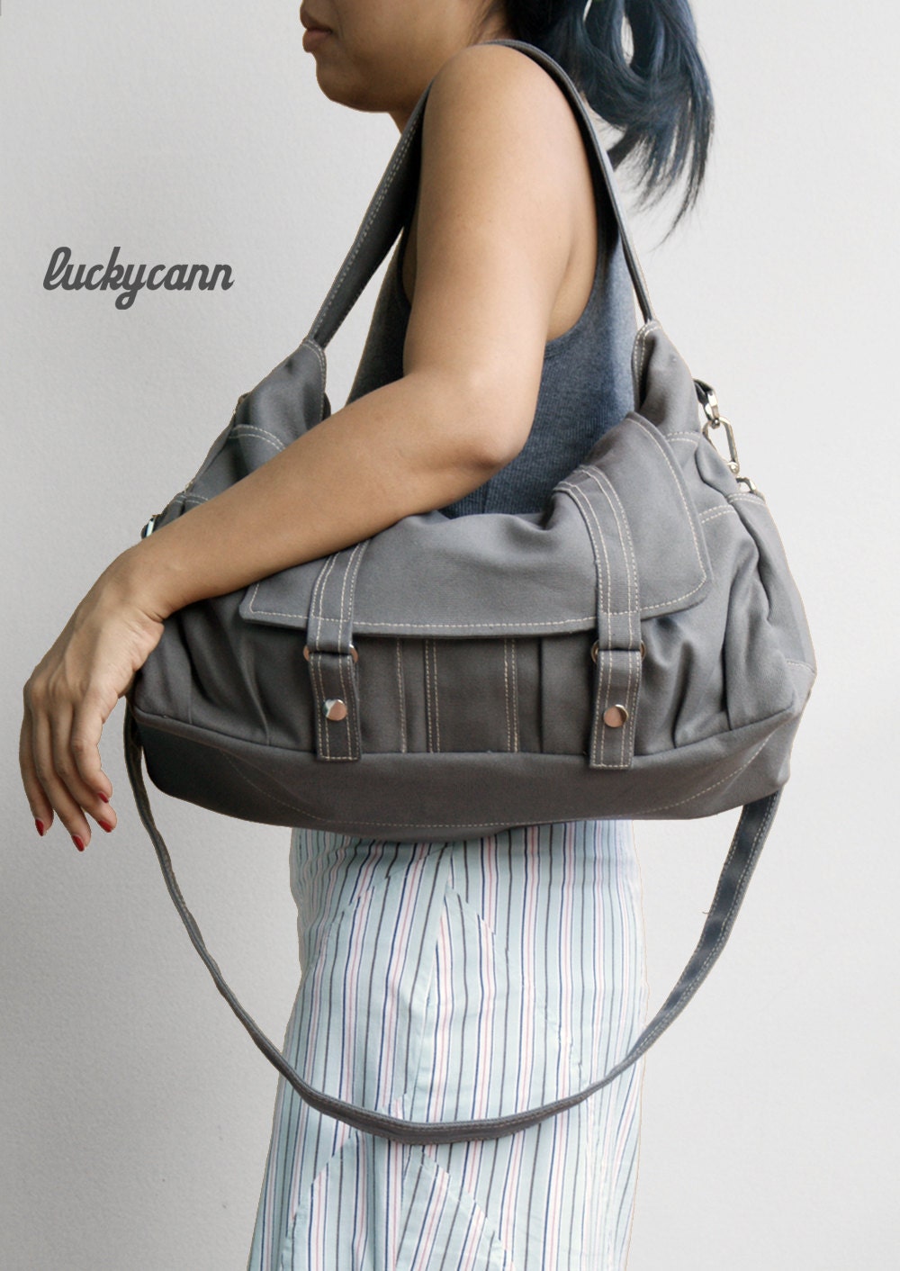 ASTER // Dark Grey // 011 // Everyday Canvas Bag handmade // Luckycann // Holiday Sale // 10% off