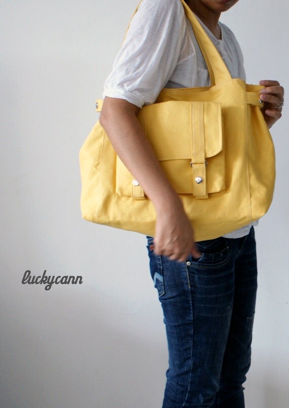 CARSON // LemonChiffon // 032 // Luckycann // Handmade // Everyday Canvas Bag //  Spring Sale // 10% off