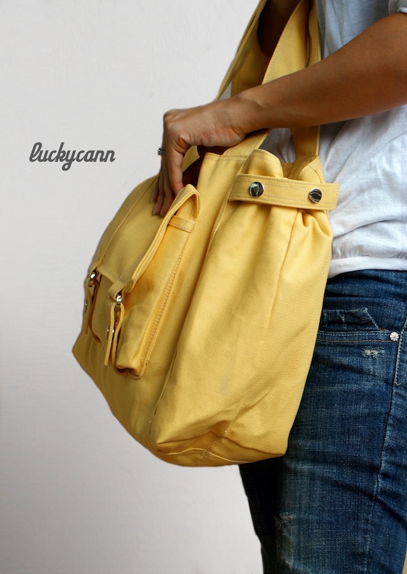 CARSON // LemonChiffon // 032 // Luckycann // Handmade // Everyday Canvas Bag //  Spring Sale // 10% off