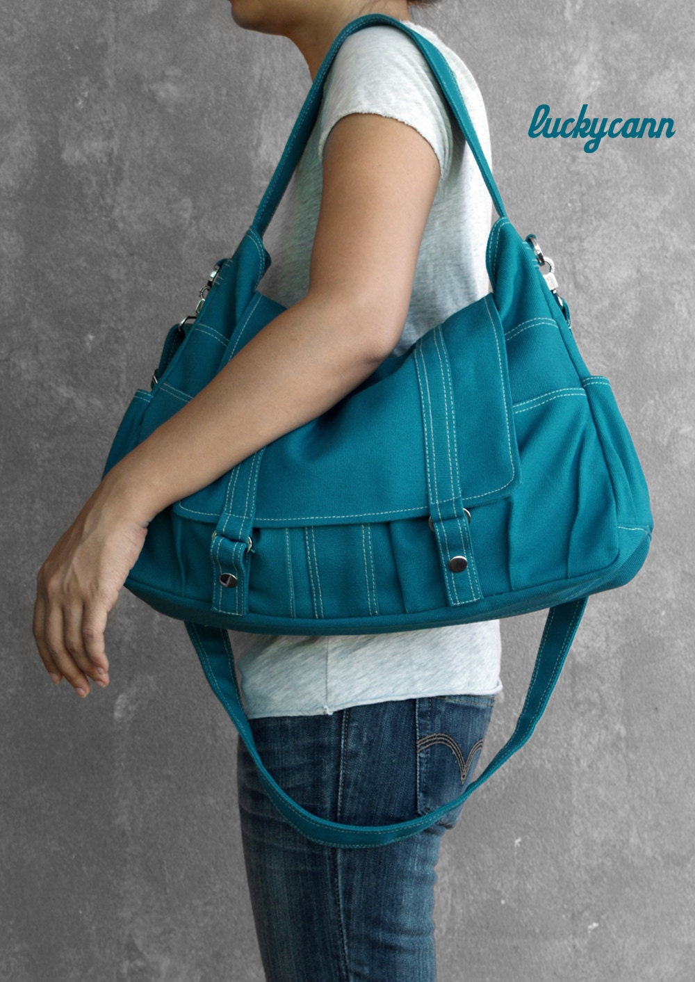 ASTER // Teal // 014 // Handmade // Luckycann // Everyday Canvas Bag // Holiday Sale // 10% off