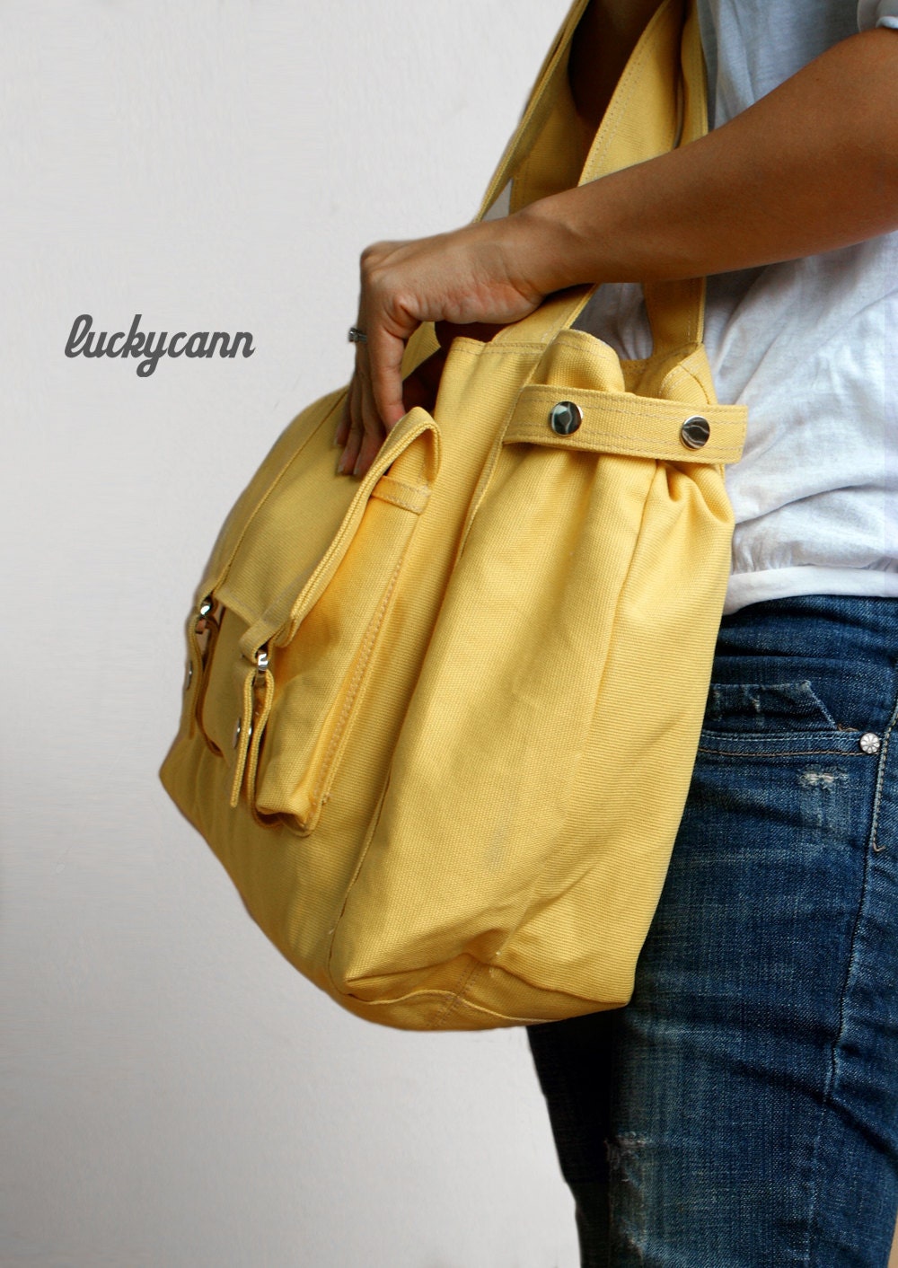 CARSON // LemonChiffon // 032 // Luckycann // Handmade // Everyday Canvas Bag // Spring Sale // 10% off