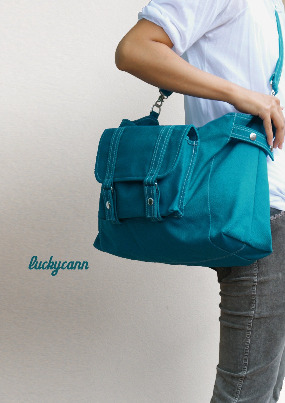 CARSON // Teal // 034 // Everyday Canvas Bag handmade // Luckycan // Holiday Sale // 10% off