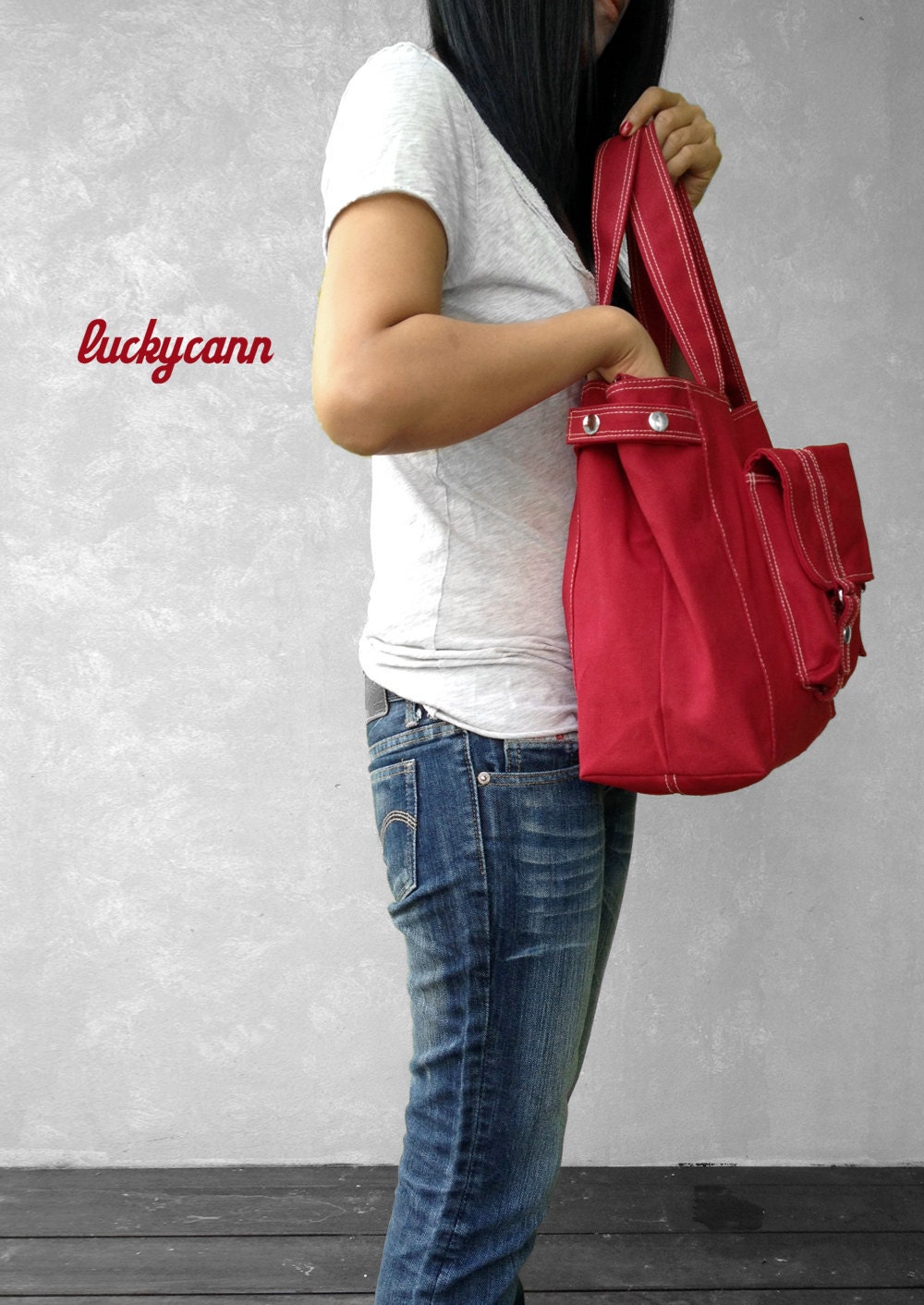 Fathers day sale CARSON // Dark Red // 033 // Luckycann // Handmade / /Everyday Canvas Bag // Sale
