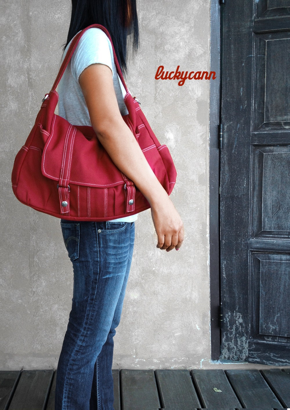 Fathers day sale ASTER // Dark Red // 013 // Canvas Bag // Luckycann // Sale