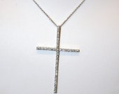 Sterling Silver CZ Cross Necklace - Large