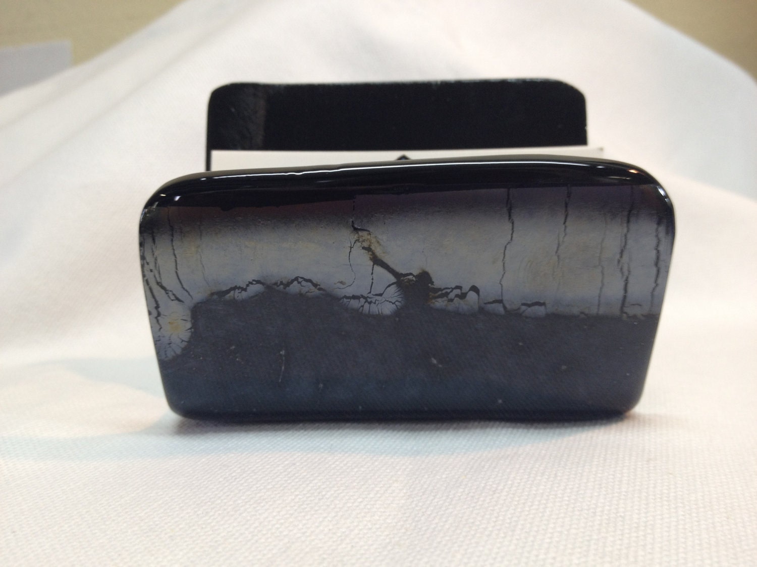Fused Glass Business Card Holder New York Black on Black  339