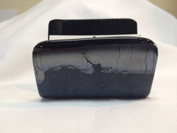 Fused Glass Business Card Holder New York Black on Black  339