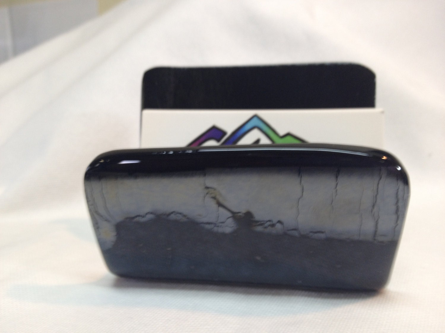 Fused Glass Business Card Holder New York Black on Black  339
