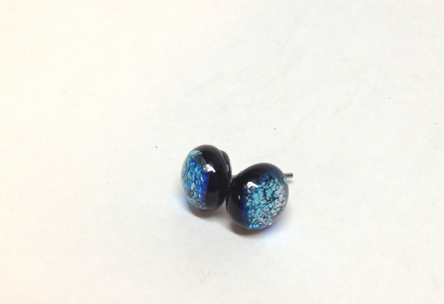 Dichroic Glass Post Earrings Teeny Tiny Fused Glass Pierced Earrings Jewelry Icy Silver Blue 155