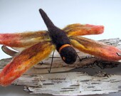 Felt Wool Dragonfly - Needle Felted Brown and Orange Insect Soft Sculpture Made to Order