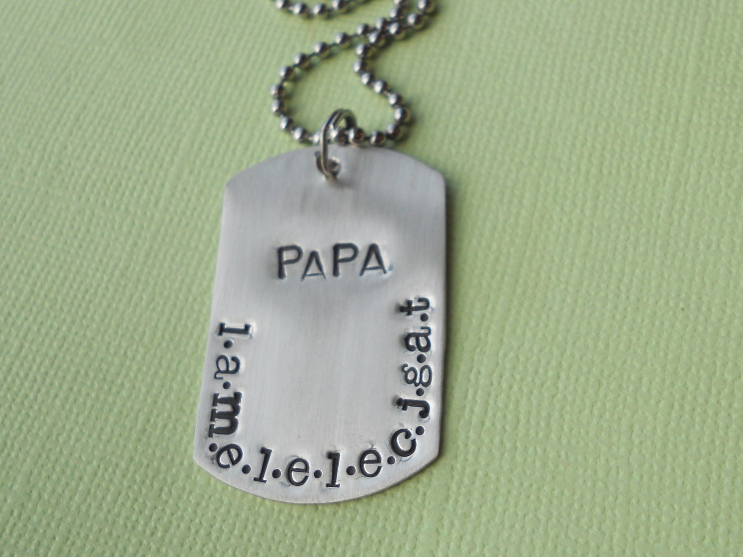 MEN'S GRANDCHILDREN GALORE - Sterling Silver Hand Stamped Dog Tag Paired with Stainless Steel Necklace