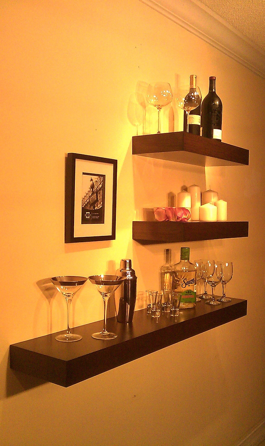 Floating Wood Shelves , Wall shelf , Walnut color 48" Long Decorative wall Shelf