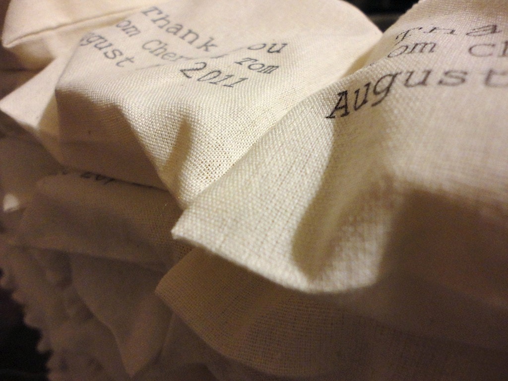 50 Custom Hand Stamped Soap Favors - Muslin Bags - Wedding/Baby/Bridal - Party Favor