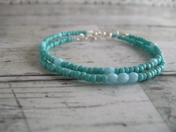Turquoise/Light Blue Beaded Bracelets