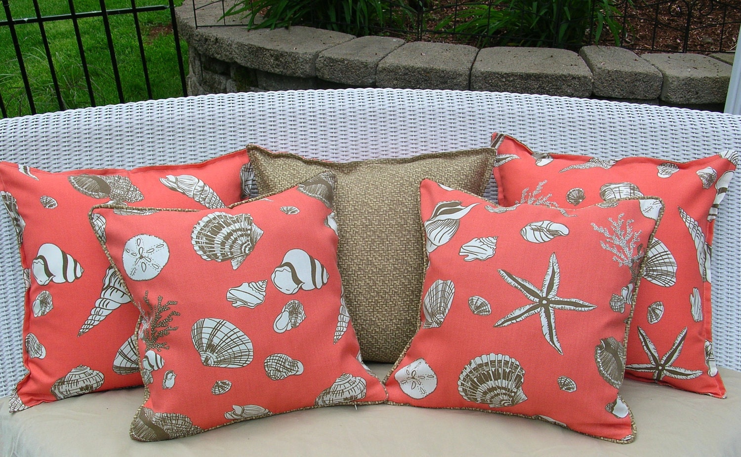 Kaufman outdoor fabric Coral seashell 18 x 18 pillow covers