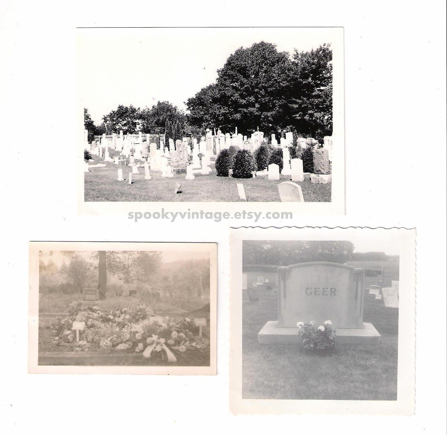 5 Vintage Cemetery Black and White Photos - Graveyard, Head Stone, Grave, Funeral