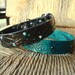 Custom Black Leather Dog Collar. Black with Turquoise Rivets and Flower Concho. Size Small, Medium, or Large.