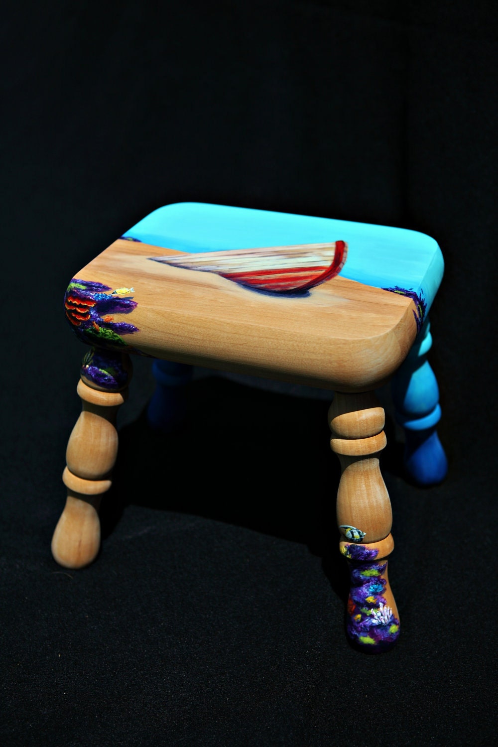 Hand painted underwater themed footstool