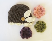 CROCHET PATTERN Interchangeable Beanie & Flowers (5 sizes included from newborn-adult) Instant Download