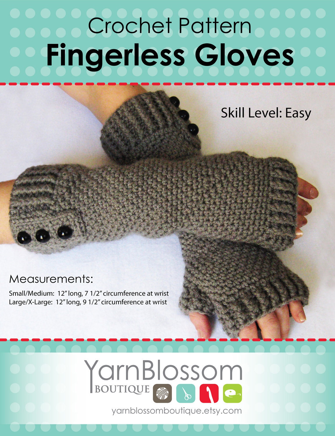 CROCHET PATTERN Fingerless Gloves (Sizes Adult Small to X-Large) Instant Download