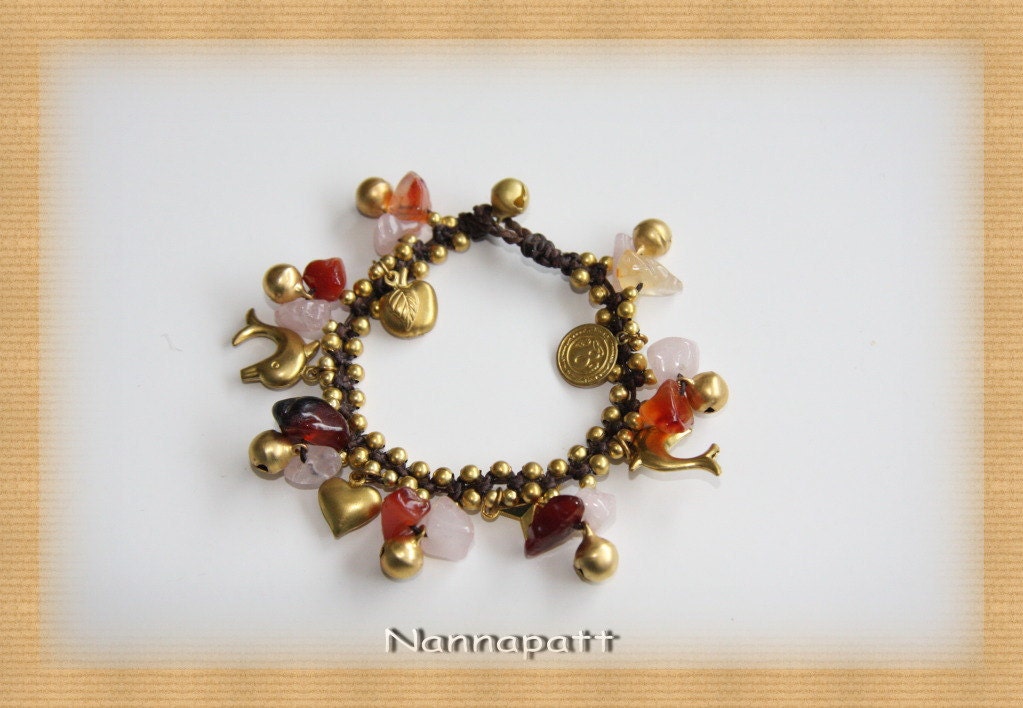 Dolphin mixed pink rose quartz and canelain bracelet