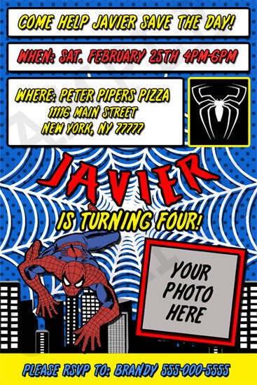 Spider Man Birthday Invitation - Digital File - You Print - Customized Il_170x135