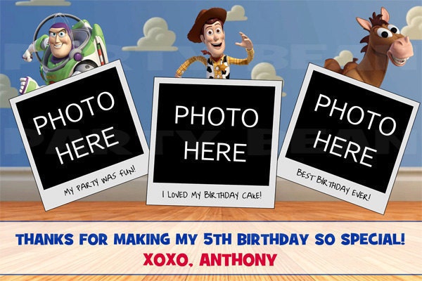 3 Photo Birthday Party Thank You Card - TOY STORY - Digital File - You Print - Customized with your party photos Il_170x135
