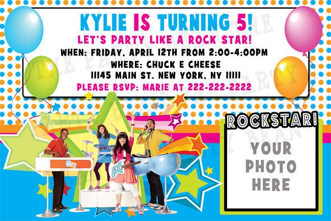 Fresh Beat Band Birthday Invitation: ROCK STAR - Digital File - You Print - invite - Customized - with photo